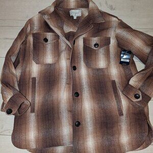 NWT Lucky Brand Womens Brown Plaid Oversized Shirt Jacket Shacket Womens S